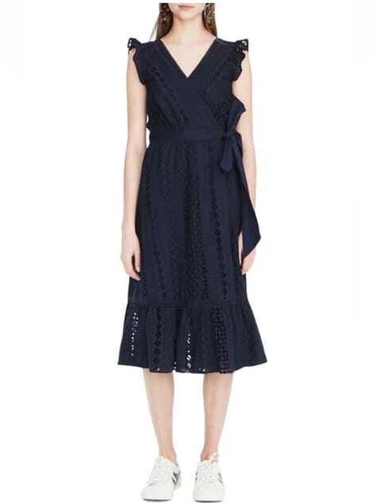 J. Crew Dresses & Skirts - J CREW ALL OVER EYELET NAVY WRAP MIDI DRESS
